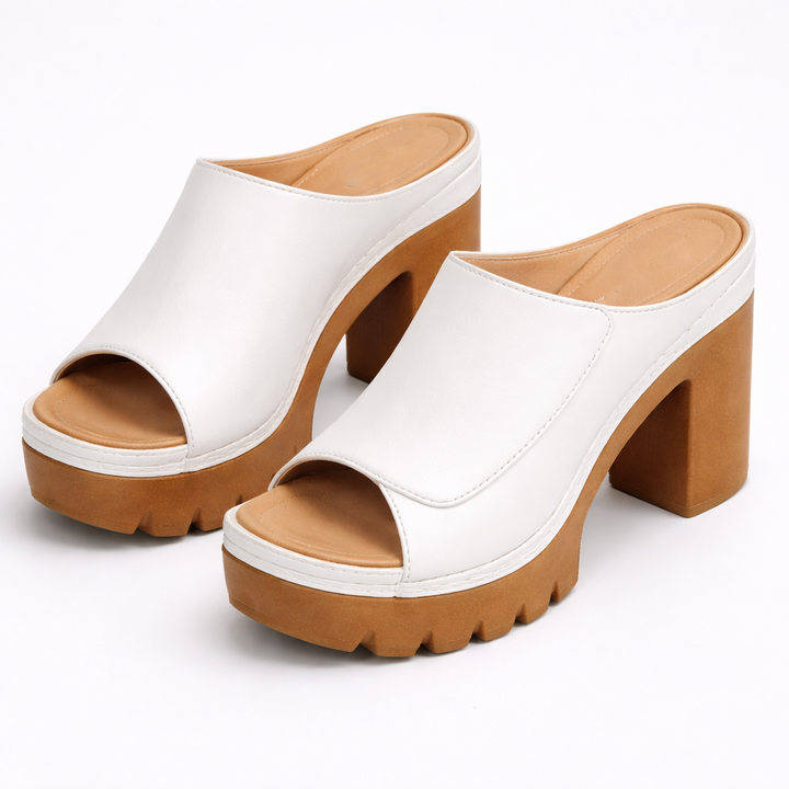 Alessia™ | Premium Leather Platform Mule Heels