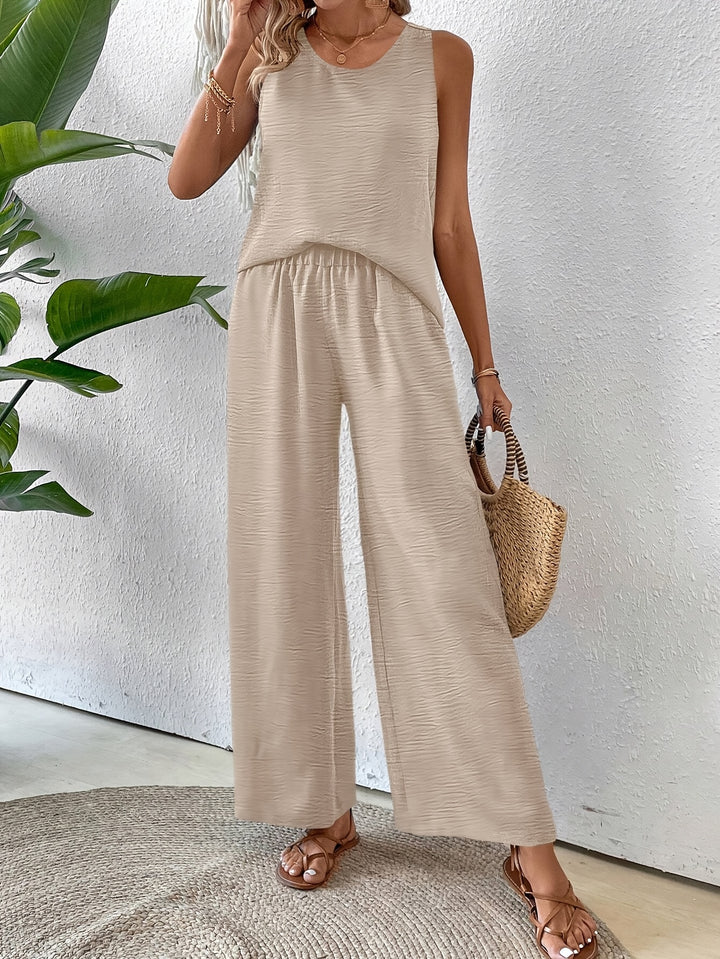 Elegant Exclusive Vacation Solid Color Sleeveless Top and Wide-Leg Pants