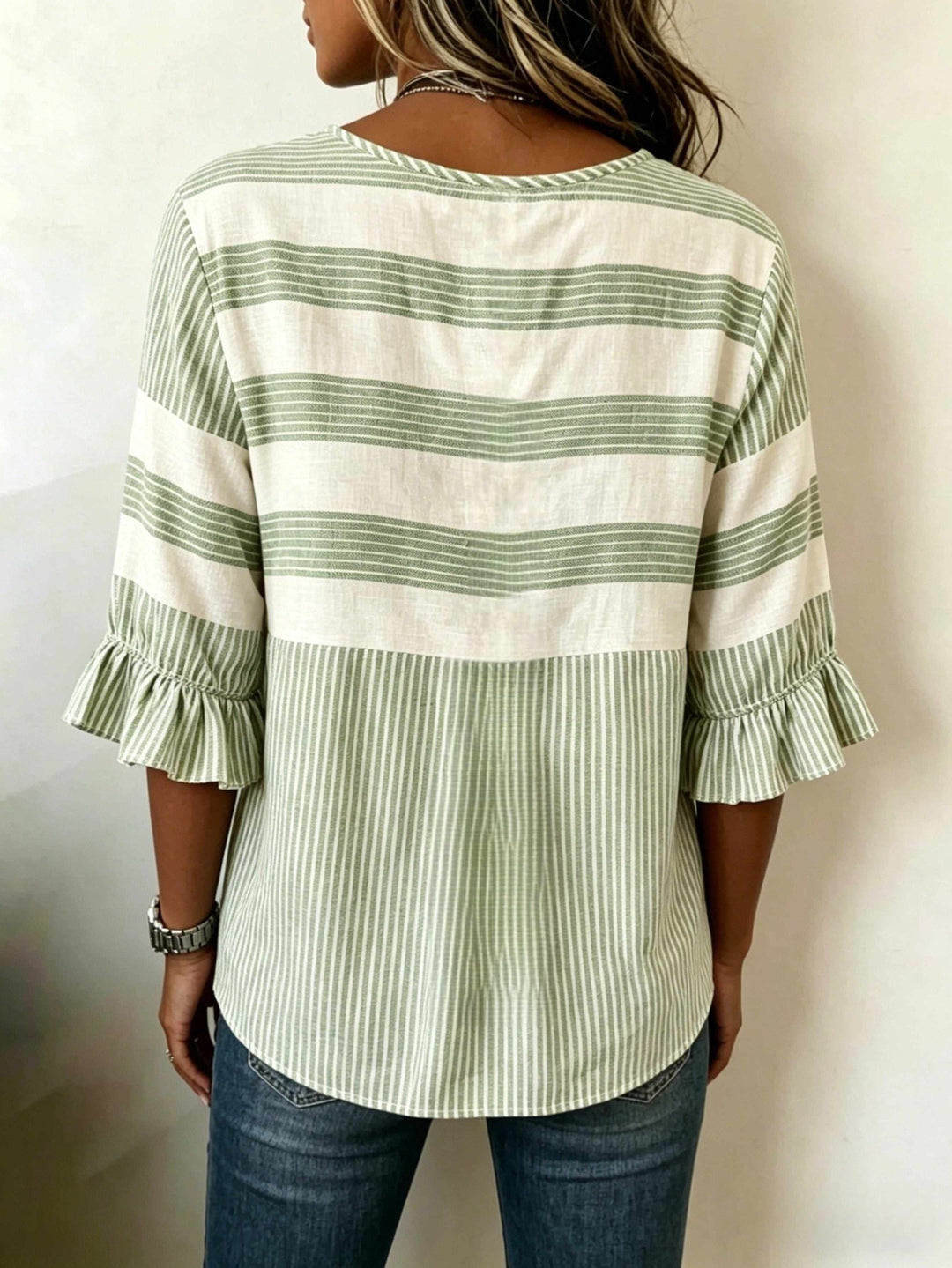 Hazel™ | Striped V-Neck Button Blouse