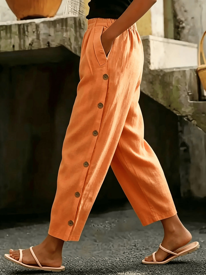 Cate™ | Button-Side Straight Leg Ankle Pants
