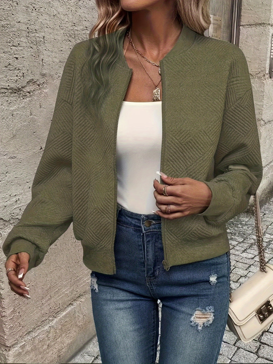 Linda™ | Textured Zip-Up Knit Jacket