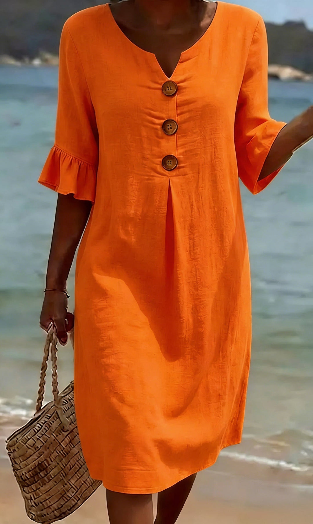 Camille™ | Buttoned Linen & Cotton Summer Dress