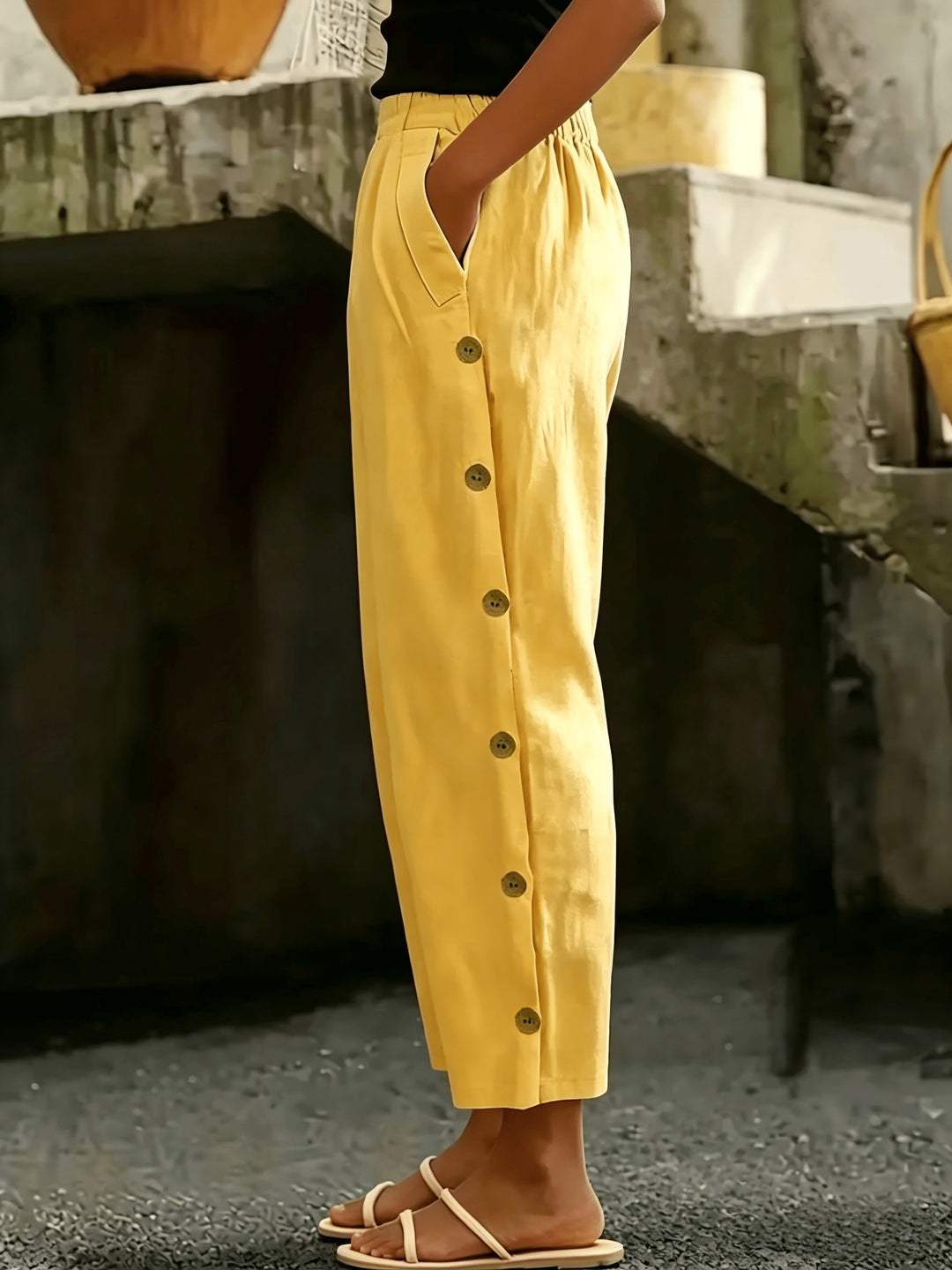 Cate™ | Button-Side Straight Leg Ankle Pants