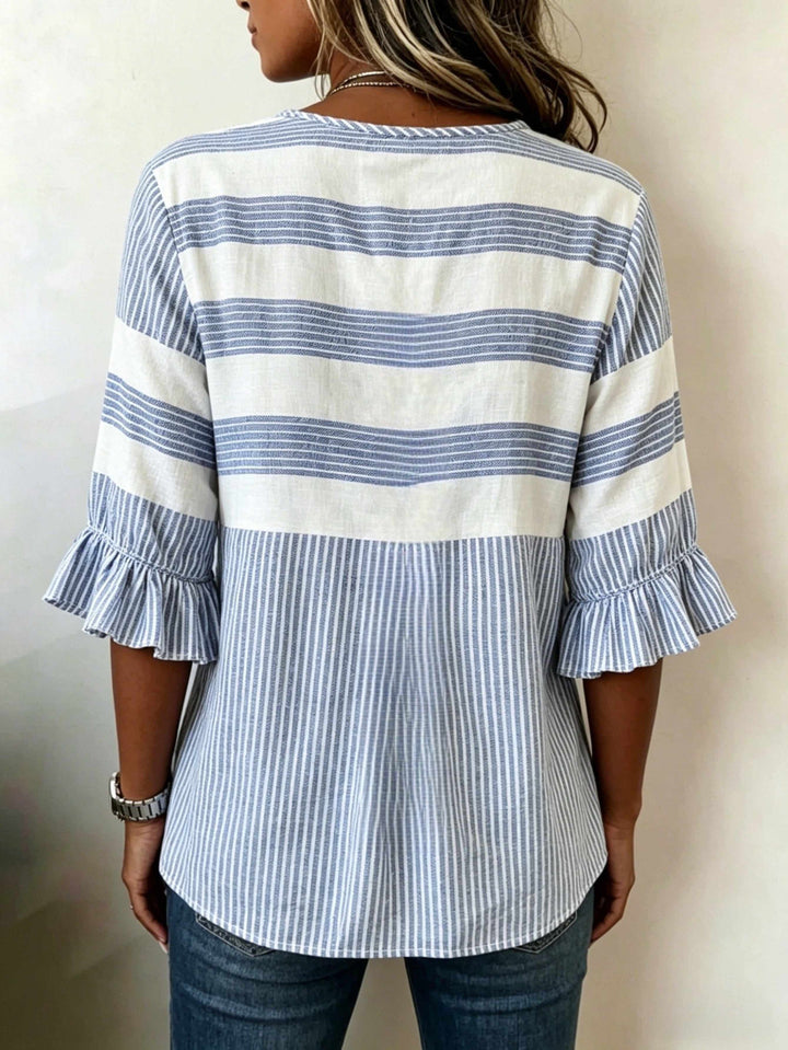Hazel™ | Striped V-Neck Button Blouse