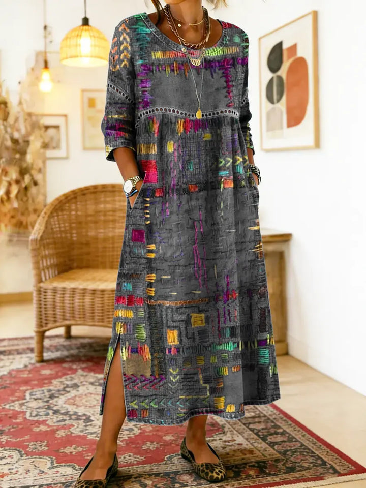Sabine | Denim Dress with Bohemian Patchwork