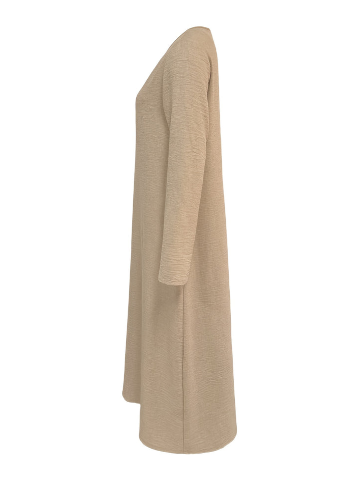 Women's V-neck Long Sleeve Solid Color Casual Loose Dress