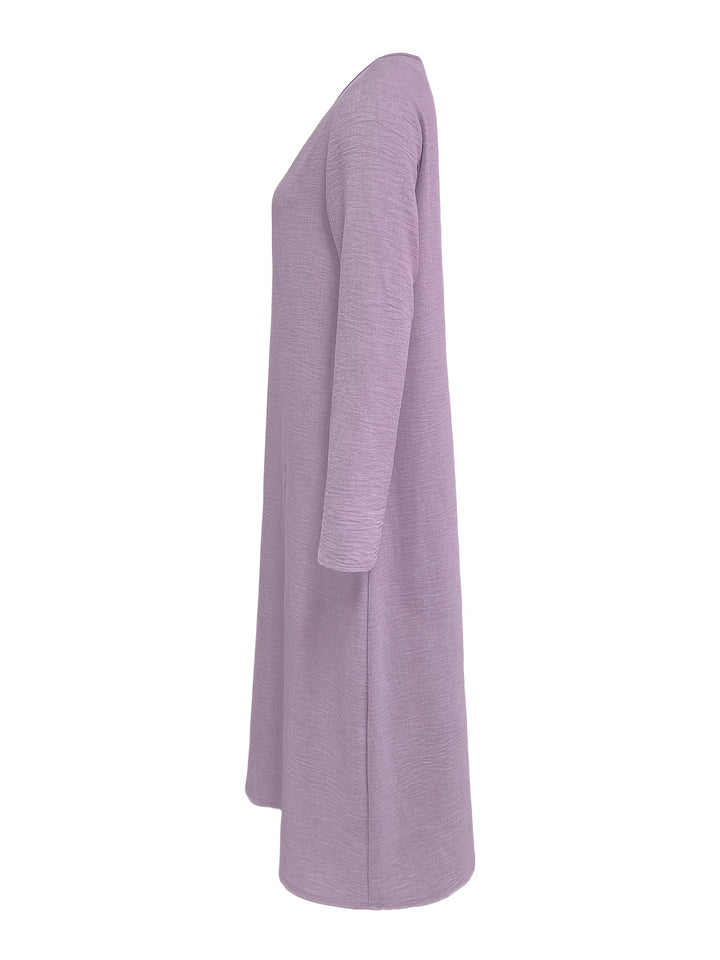 Women's V-neck Long Sleeve Solid Color Casual Loose Dress