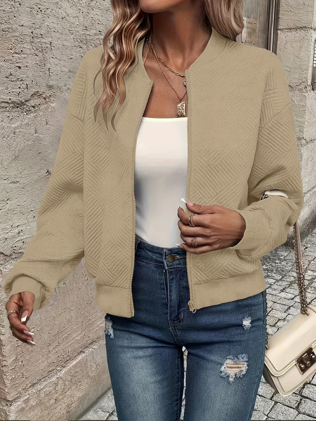 Linda™ | Textured Zip-Up Knit Jacket