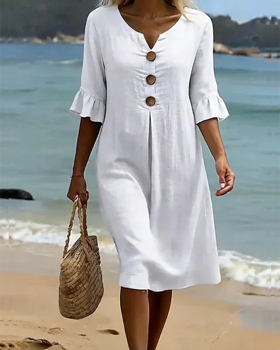 Evelyn™ | Breezy Button Linen Dress