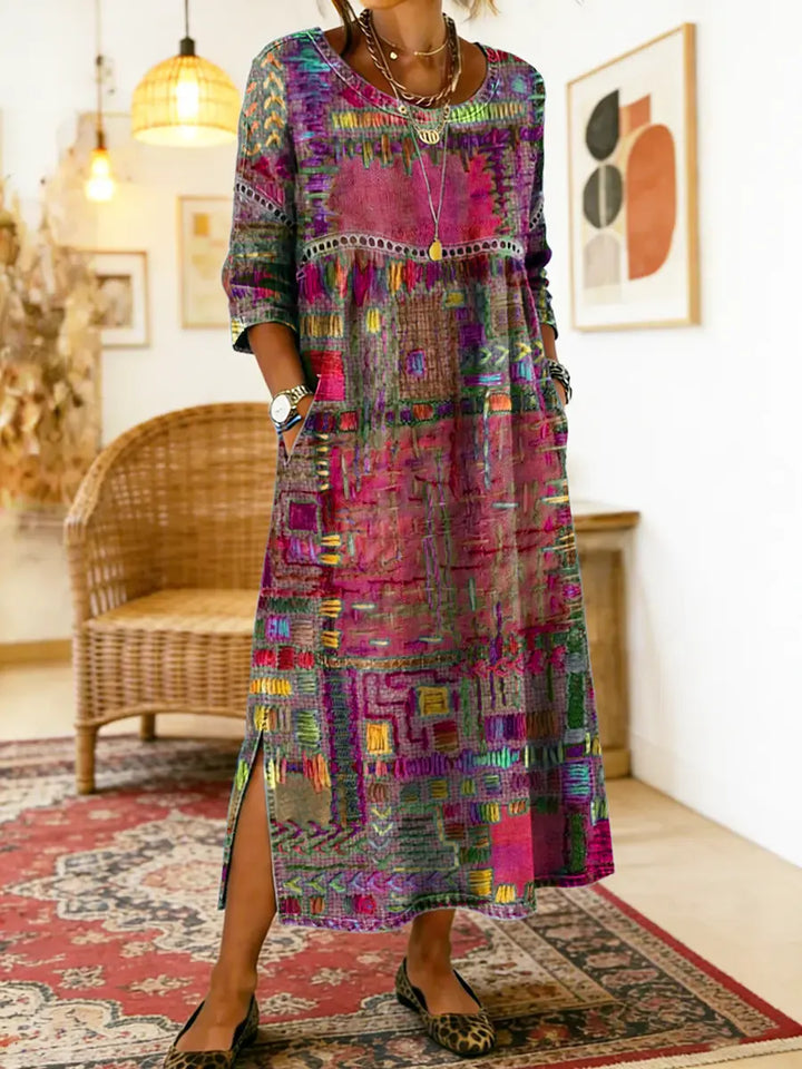 Sabine | Denim Dress with Bohemian Patchwork