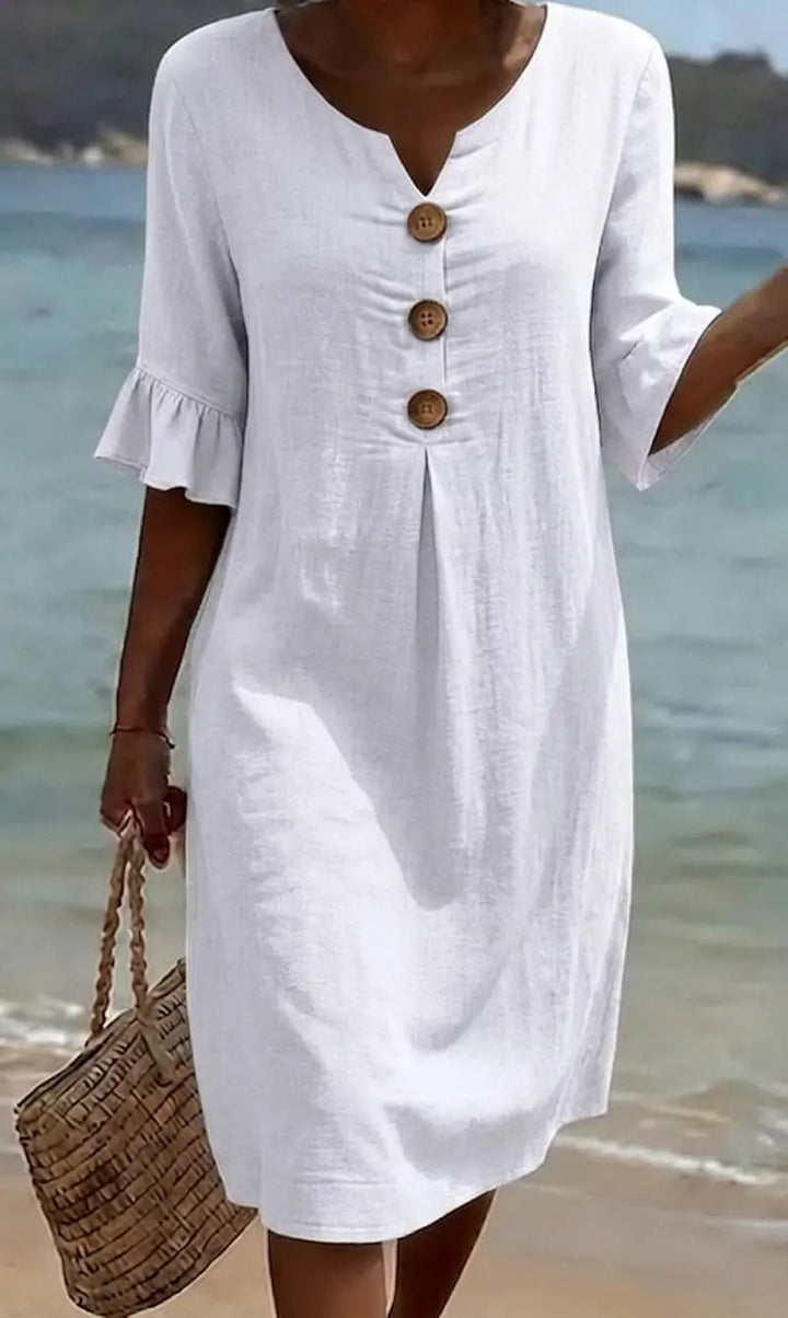Camille™ | Buttoned Linen & Cotton Summer Dress