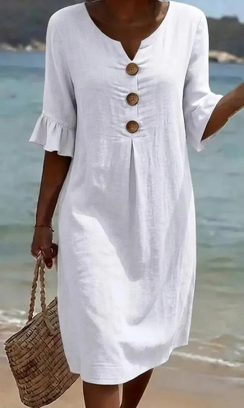 Evelyn™ | Breezy Button Linen Dress
