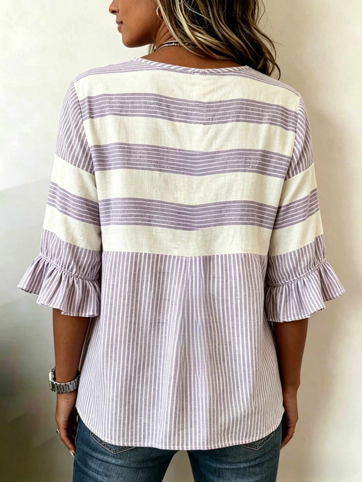 Hazel™ | Striped V-Neck Button Blouse