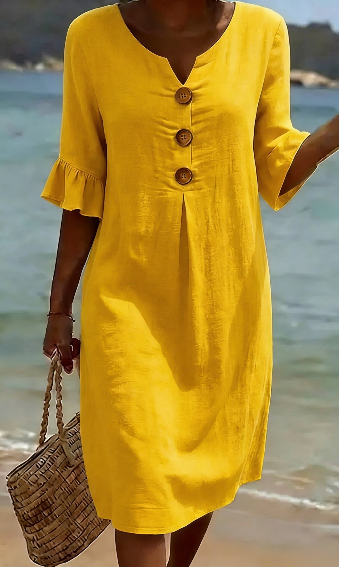 Camille™ | Buttoned Linen & Cotton Summer Dress