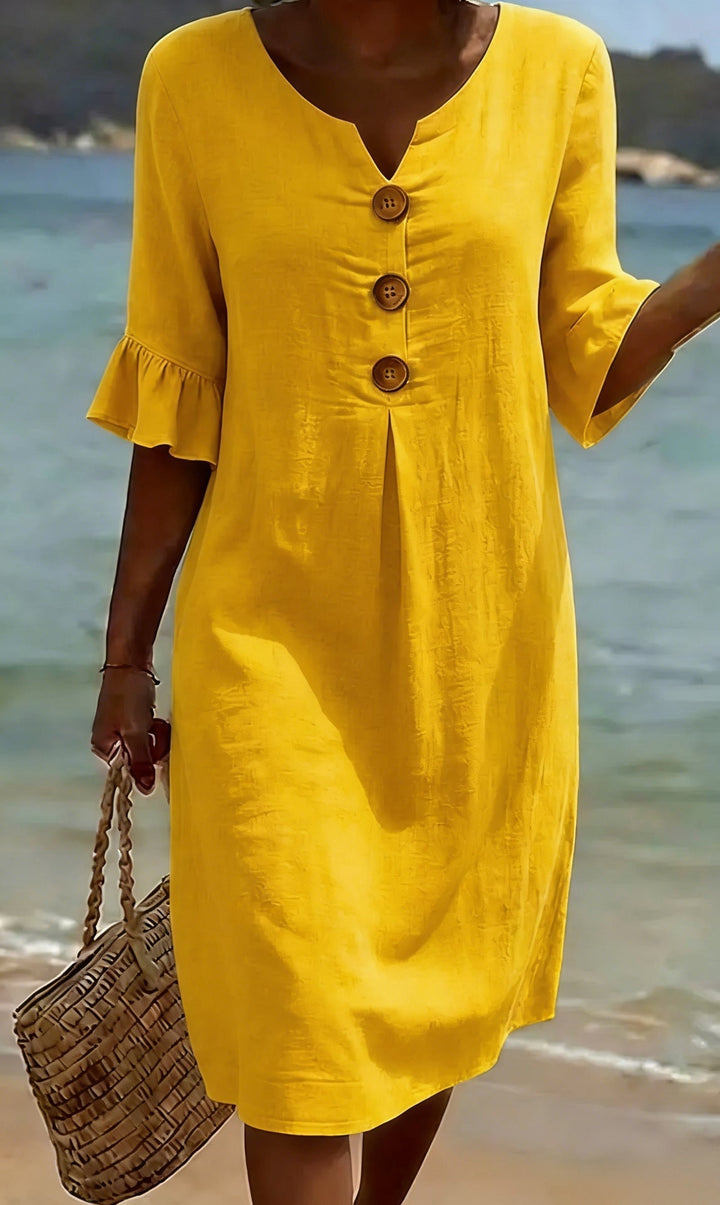 Camille™ | Buttoned Linen & Cotton Summer Dress