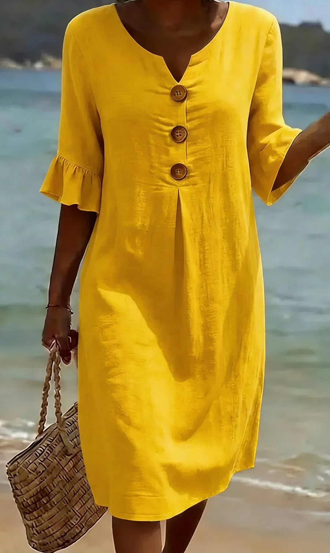 Evelyn™ | Breezy Button Linen Dress