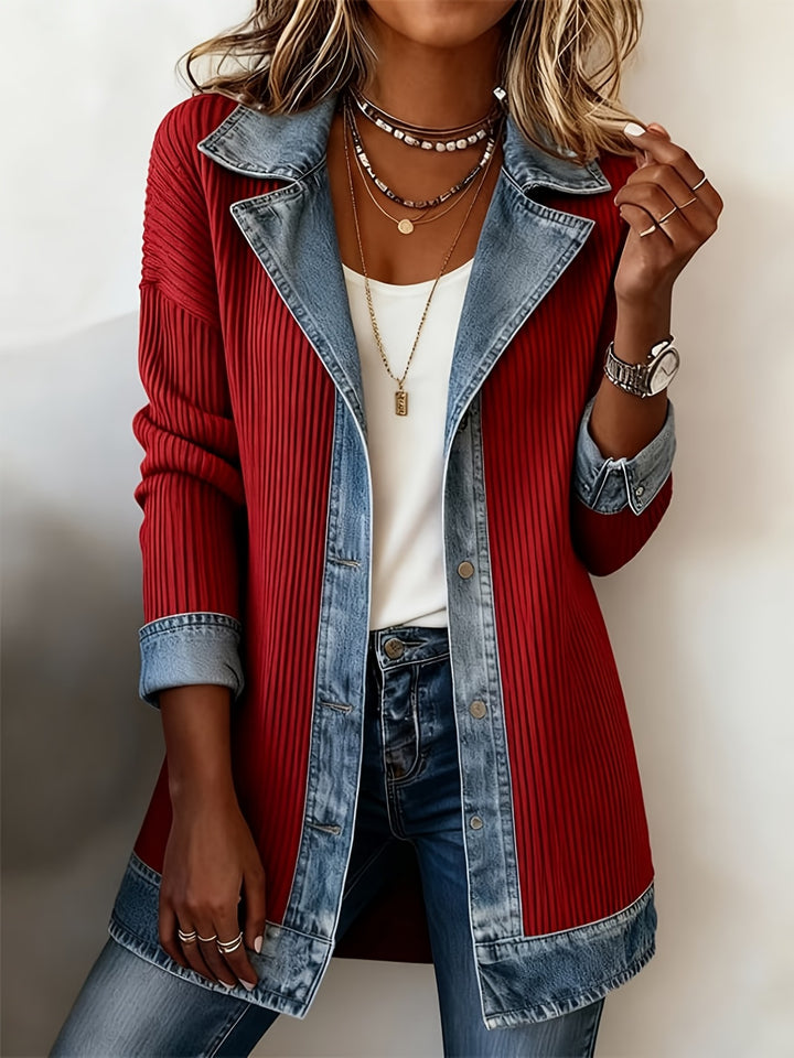 Alina™ | Denim-Trim Knit Jacket