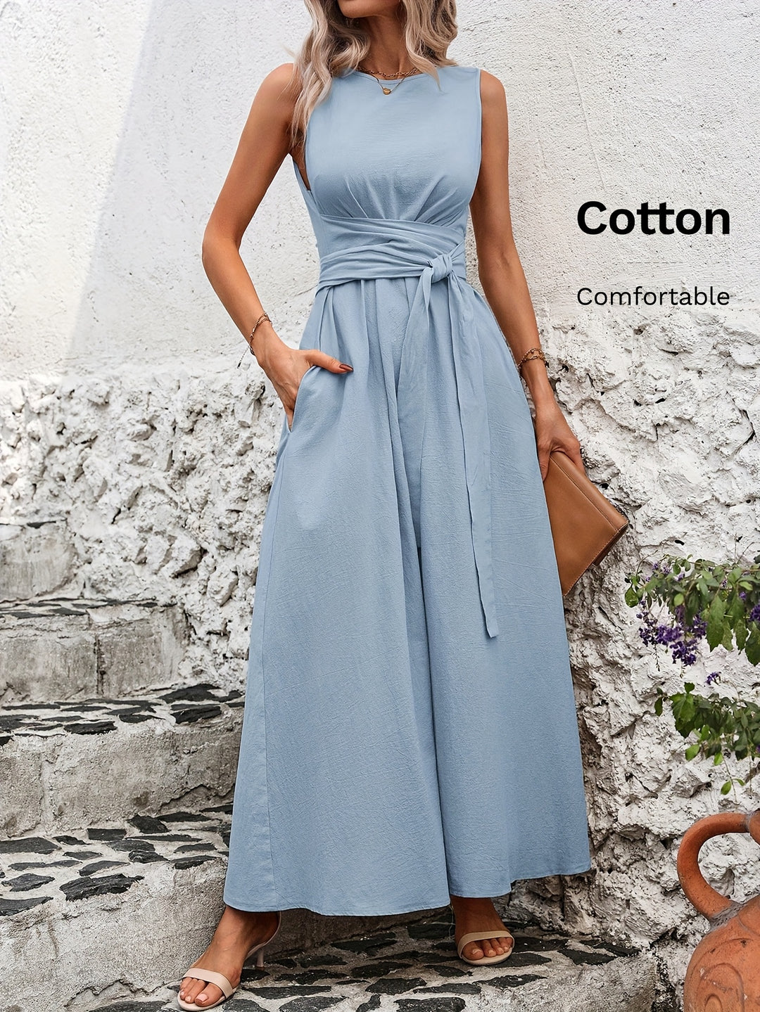 Diane™ | Cotton Tie-Back Sleeveless Maxi Dress