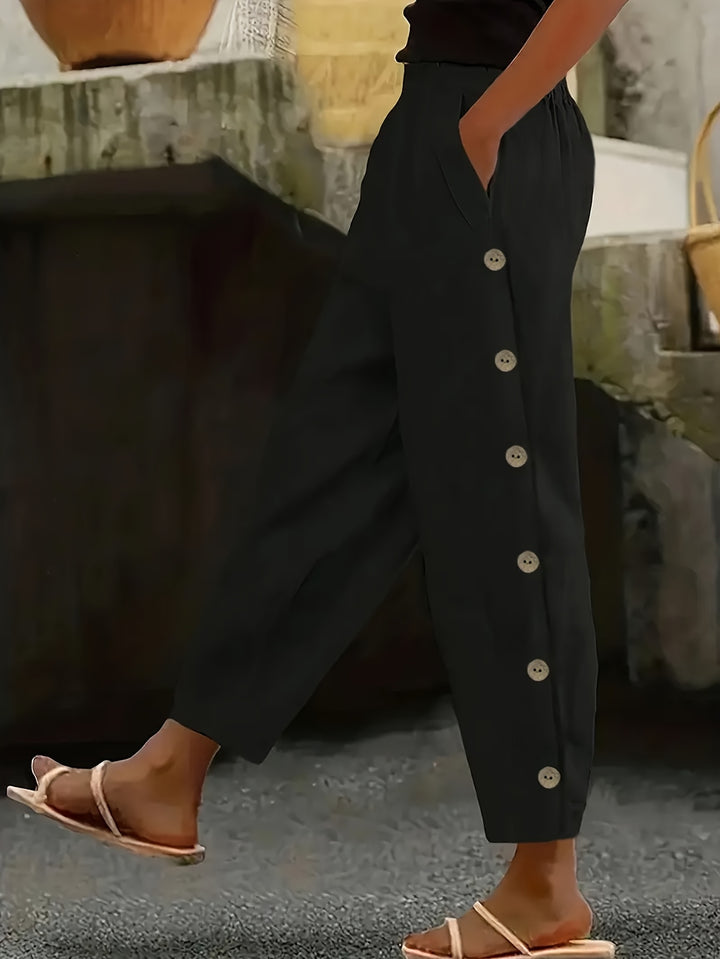 Cate™ | Button-Side Straight Leg Ankle Pants