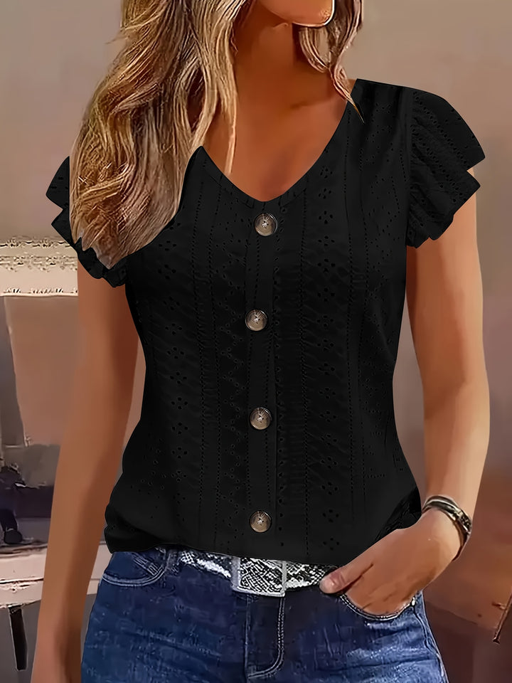 Colette™ | Ruffle-Sleeve Button Summer Top
