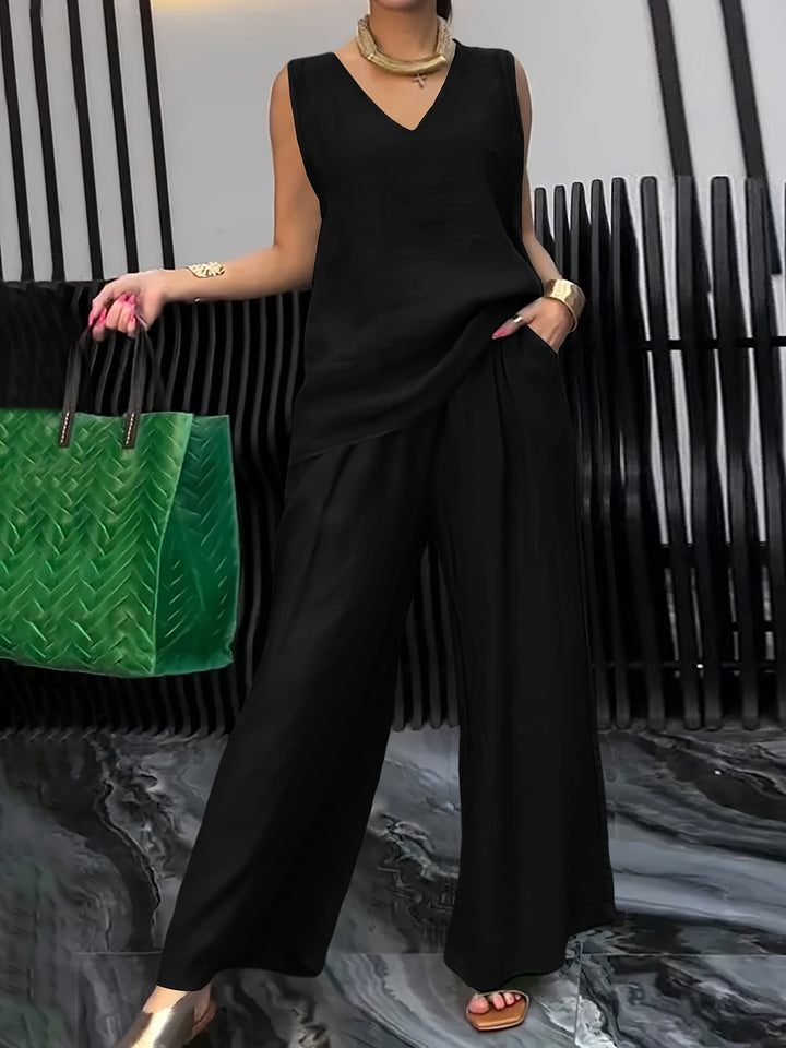 Maya™ | V-Neck Tank Top & Wide-Leg Pants Set