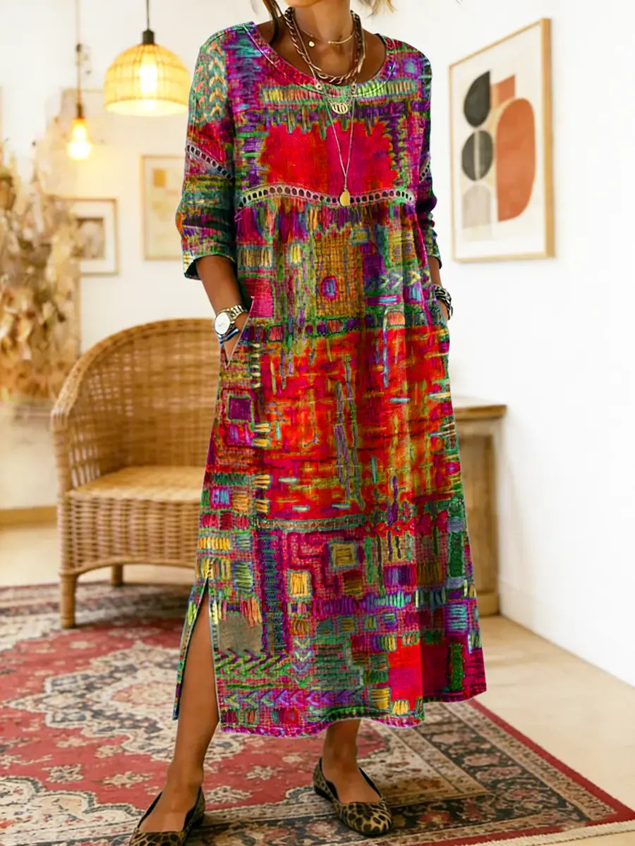 Sabine | Denim Dress with Bohemian Patchwork