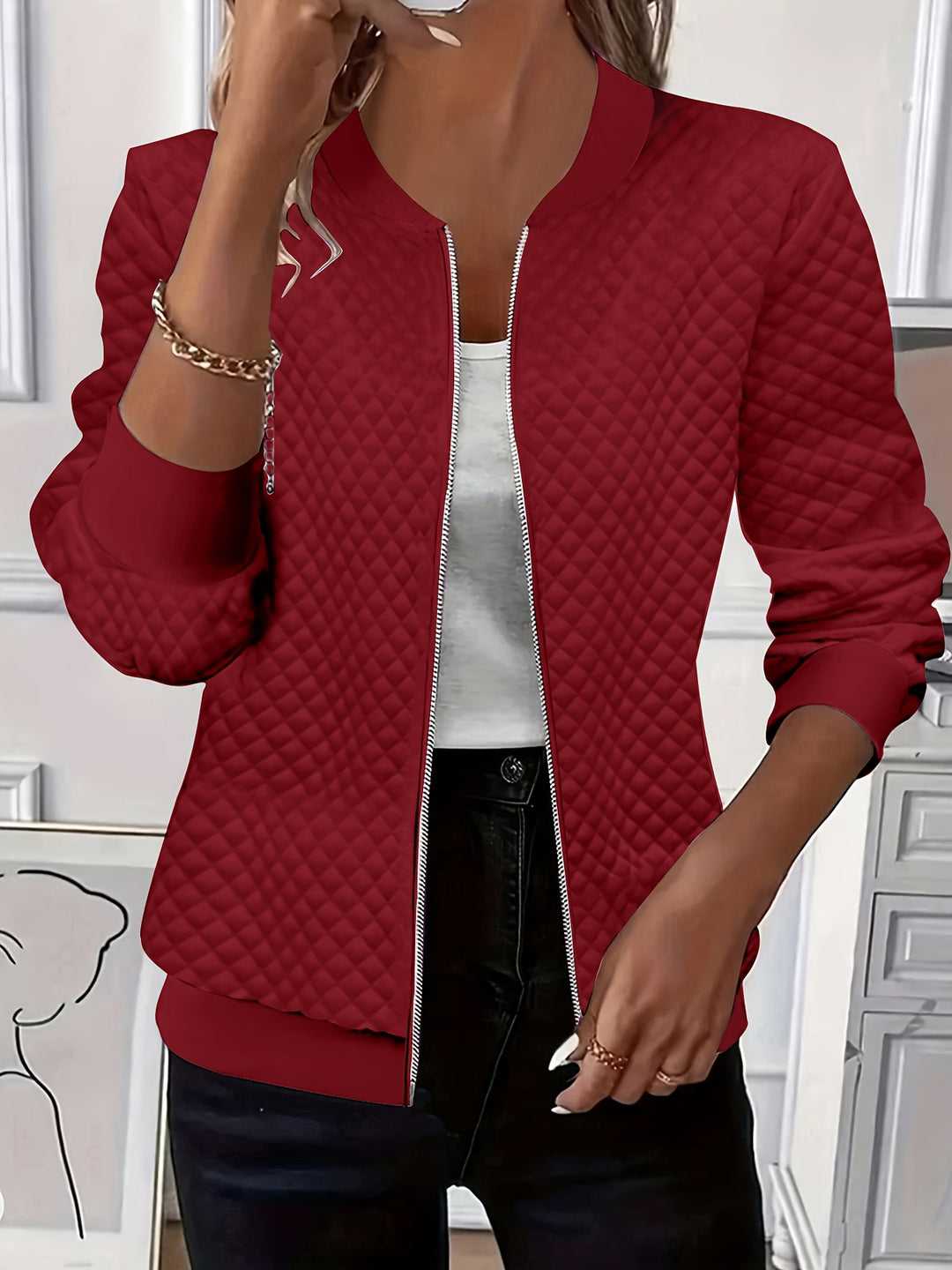 Jackie™ | Textured Zip-Up Bomber Jacket
