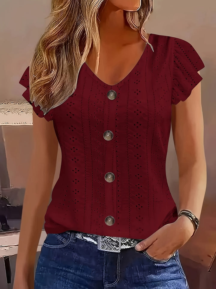 Colette™ | Ruffle-Sleeve Button Summer Top