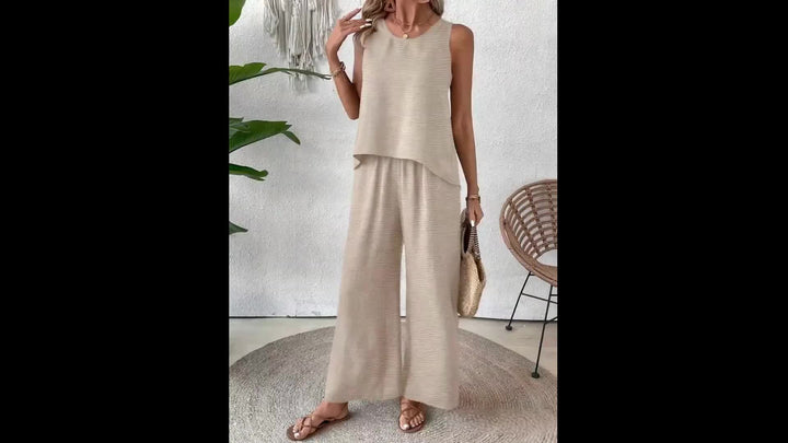 Sandy™ | Sleeveless Crochet Top & Wide-Leg Pants Set