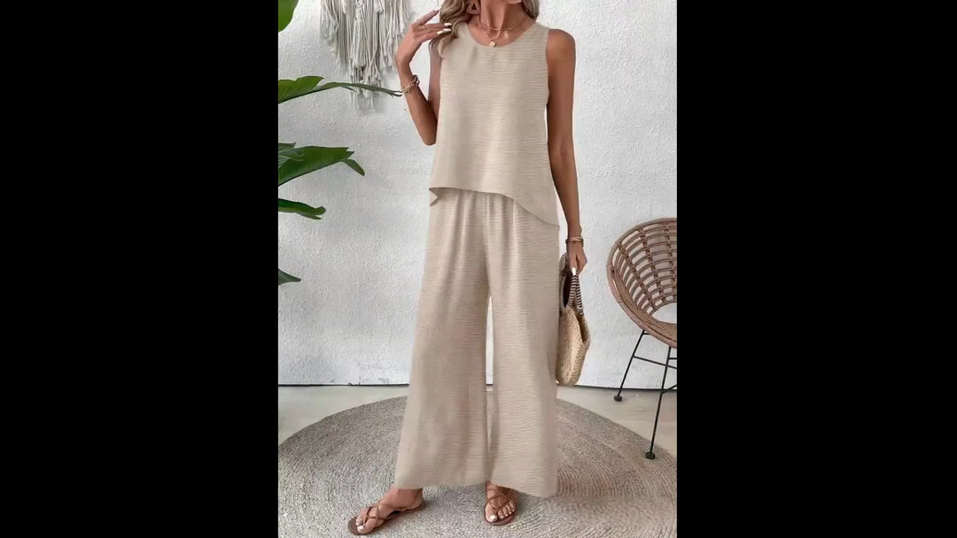 Elegant Exclusive Vacation Solid Color Sleeveless Top and Wide-Leg Pants