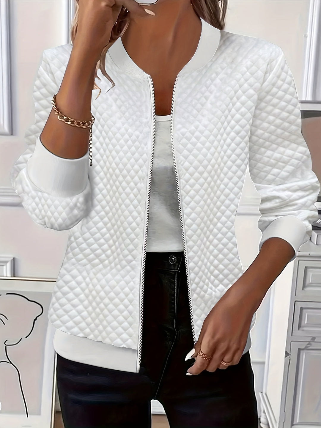 Jackie™ | Textured Zip-Up Bomber Jacket