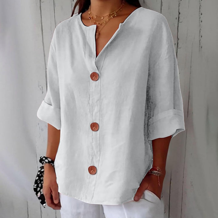 Serena™ | Relaxed Button Blouse with Tummy-Flattering Drape