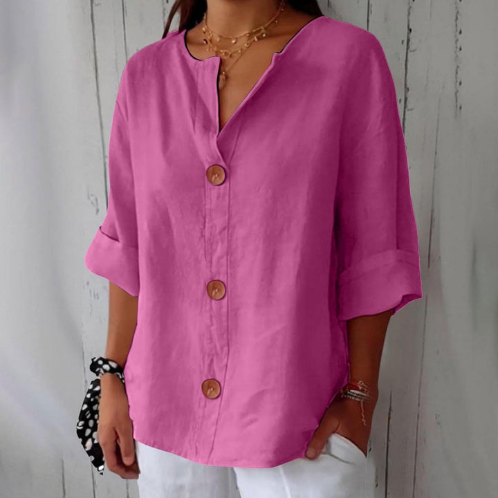 Serena™ | Relaxed Button Blouse with Tummy-Flattering Drape