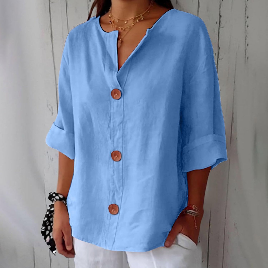 Serena™ | Relaxed Button Blouse with Tummy-Flattering Drape