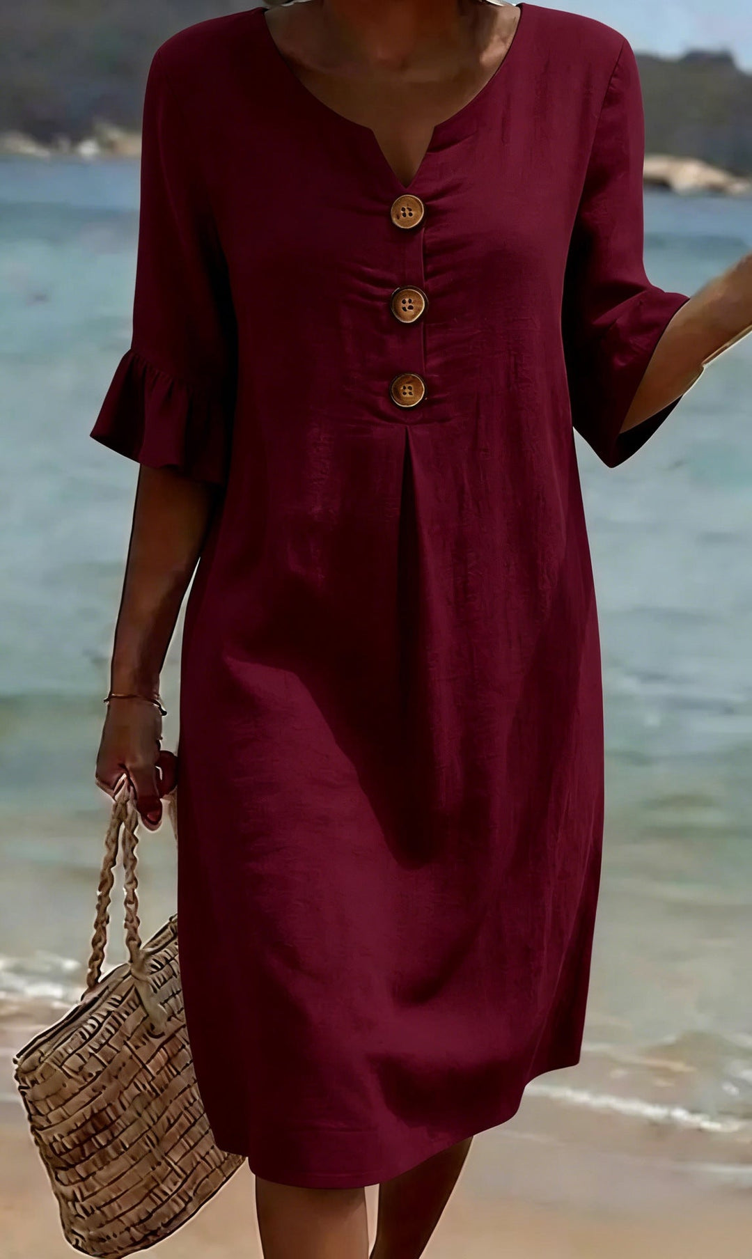 Camille™ | Buttoned Linen & Cotton Summer Dress