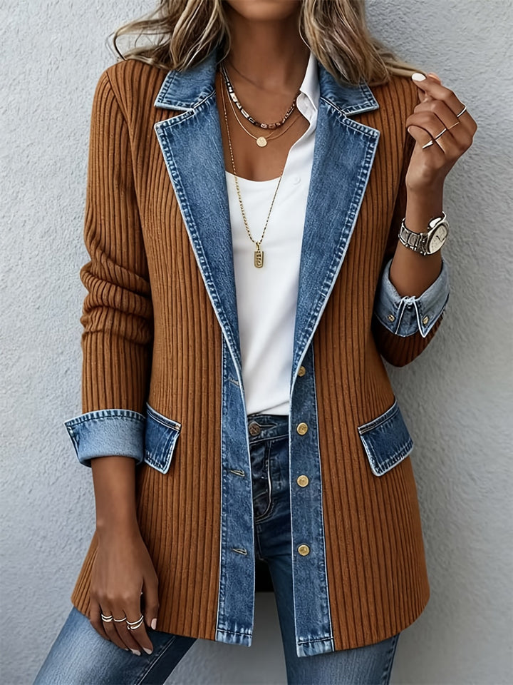 Alina™ | Denim-Trim Knit Jacket