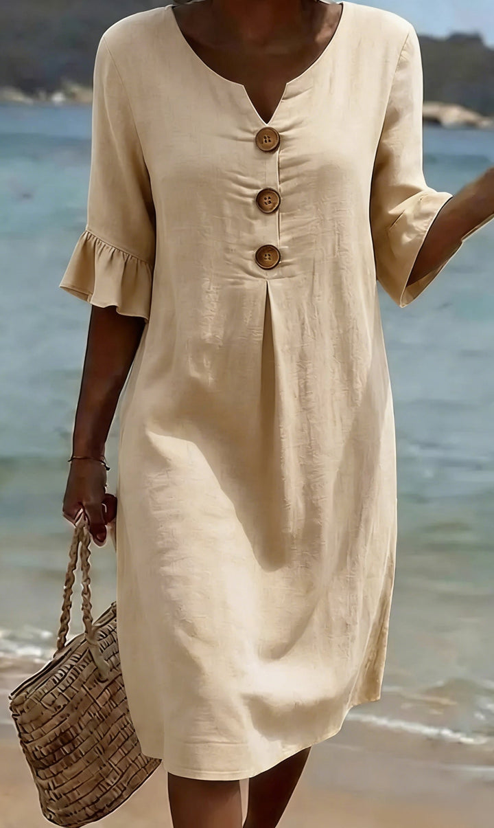 Camille™ | Buttoned Linen & Cotton Summer Dress
