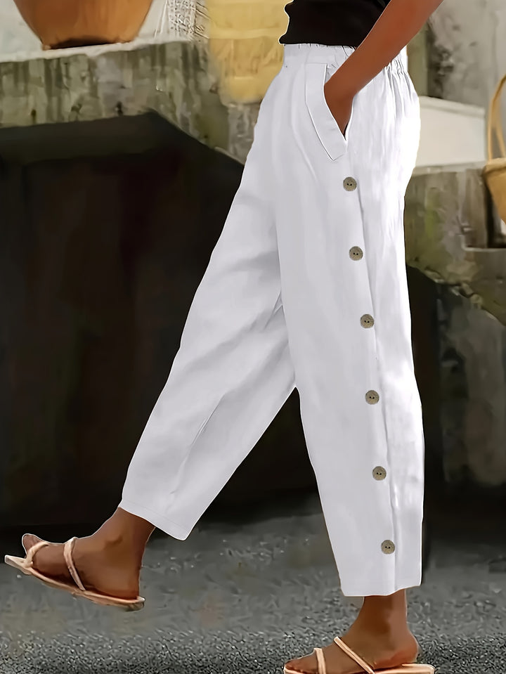 Cate™ | Button-Side Straight Leg Ankle Pants