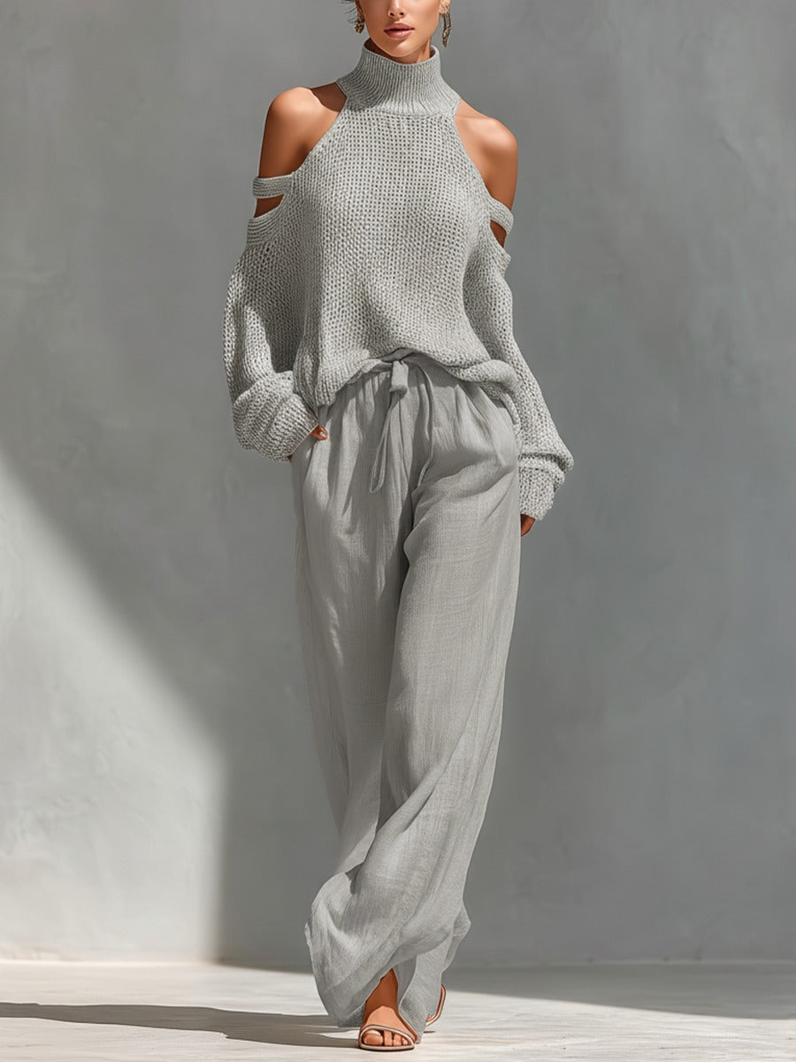 Simone™ | Off-Shoulder Knit & Fluid Trouser Set