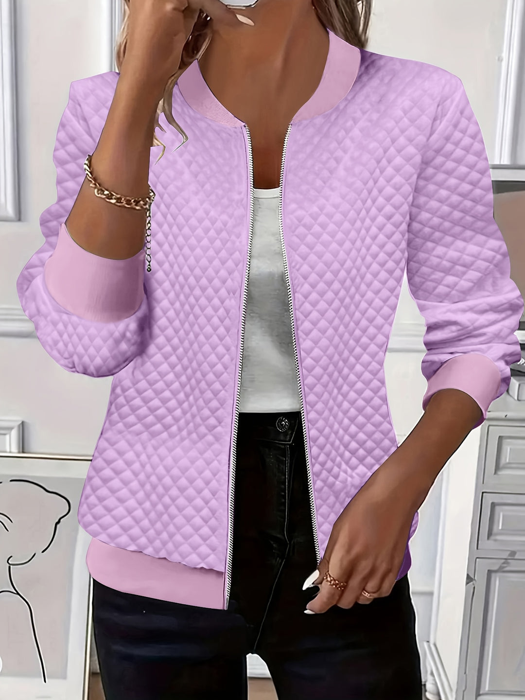 Jackie™ | Textured Zip-Up Bomber Jacket