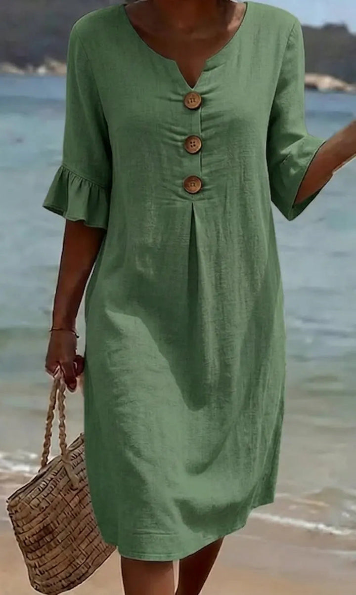 Camille™ | Buttoned Linen & Cotton Summer Dress