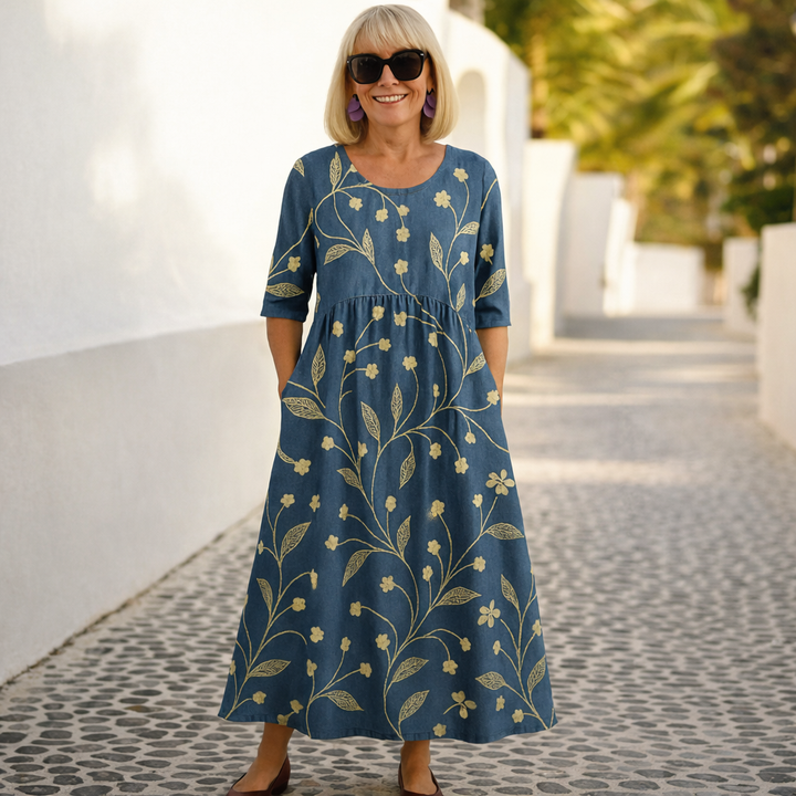 Hailey™ | Elegant Botanical Midi Dress