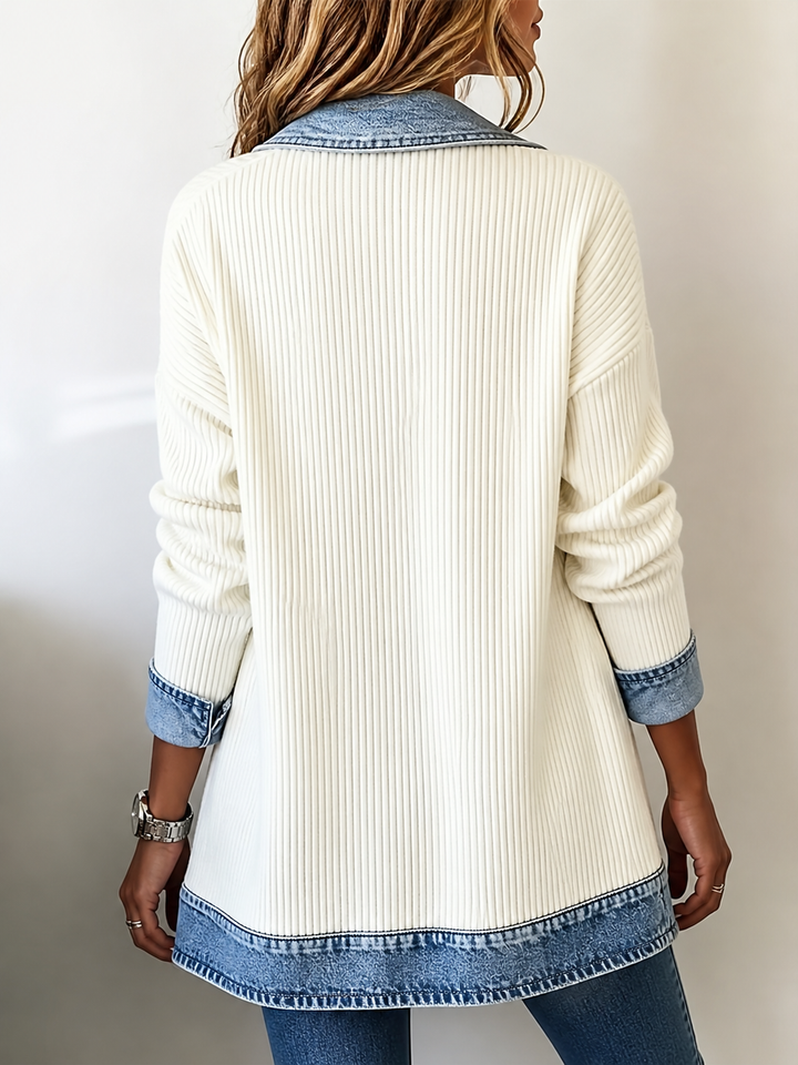 Alina™ | Denim-Trim Knit Jacket