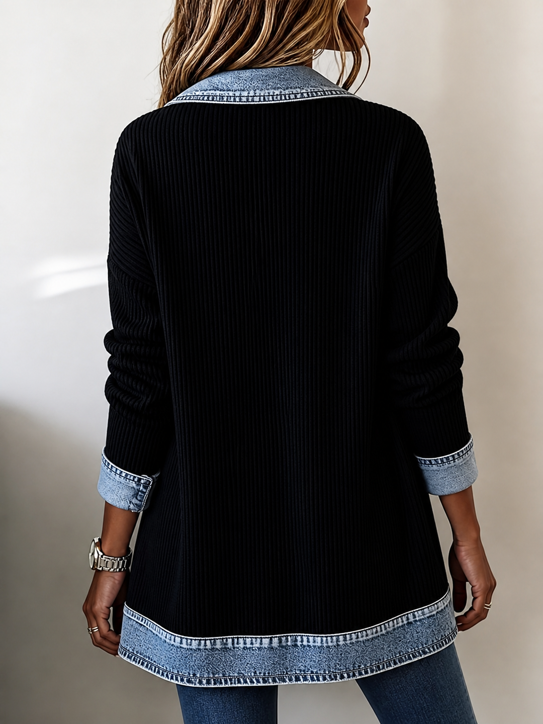 Alina™ | Denim-Trim Knit Jacket