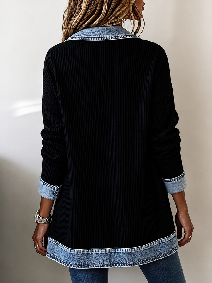 Alina™ | Denim-Trim Knit Jacket