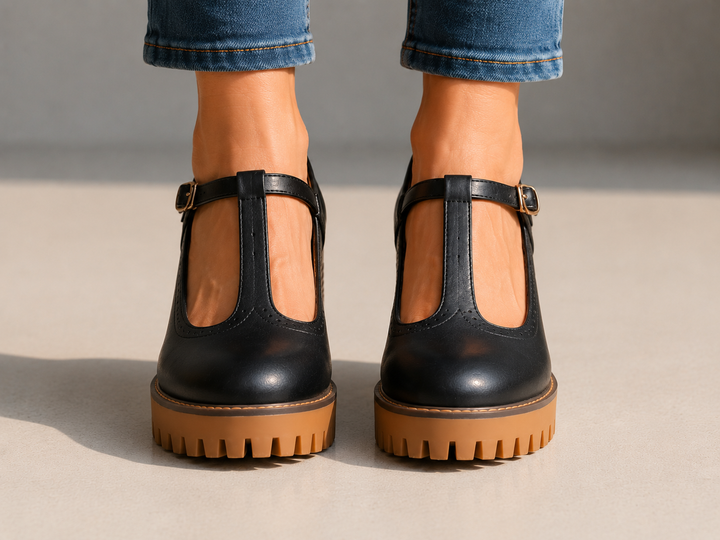 Jasmine™ | Luxe Leather T-Strap Platform Heels
