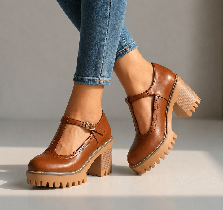 Jasmine™ | Luxe Leather T-Strap Platform Heels