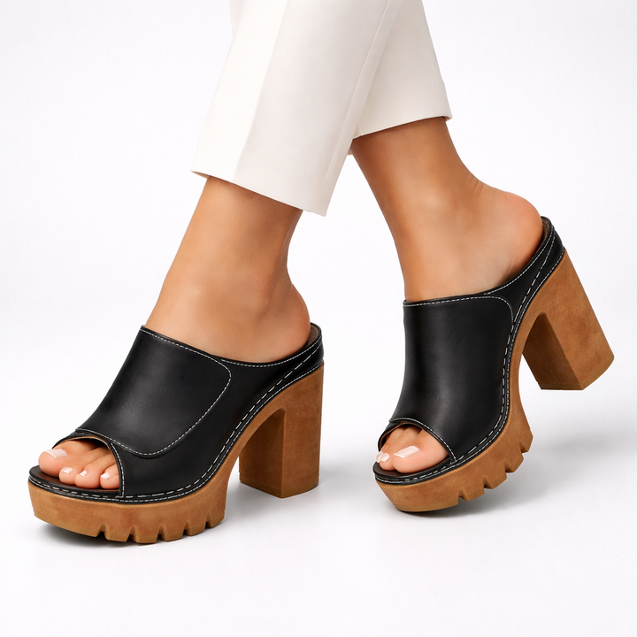 Alessia™ | Premium Leather Platform Mule Heels