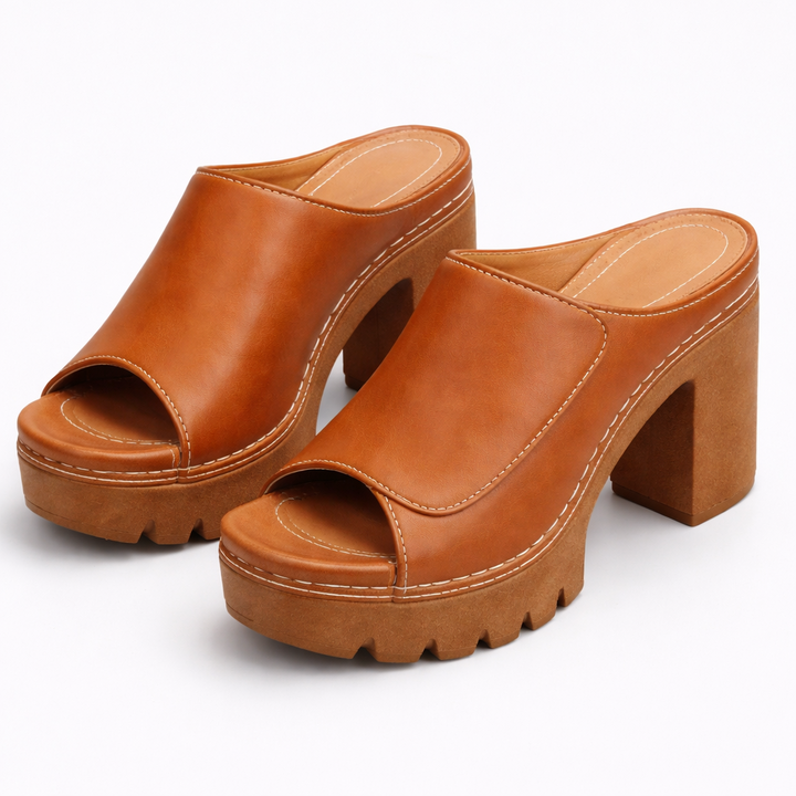 Alessia™ | Premium Leather Platform Mule Heels