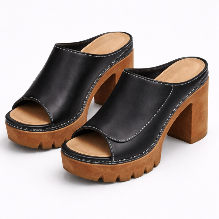 Alessia™ | Premium Leather Platform Mule Heels